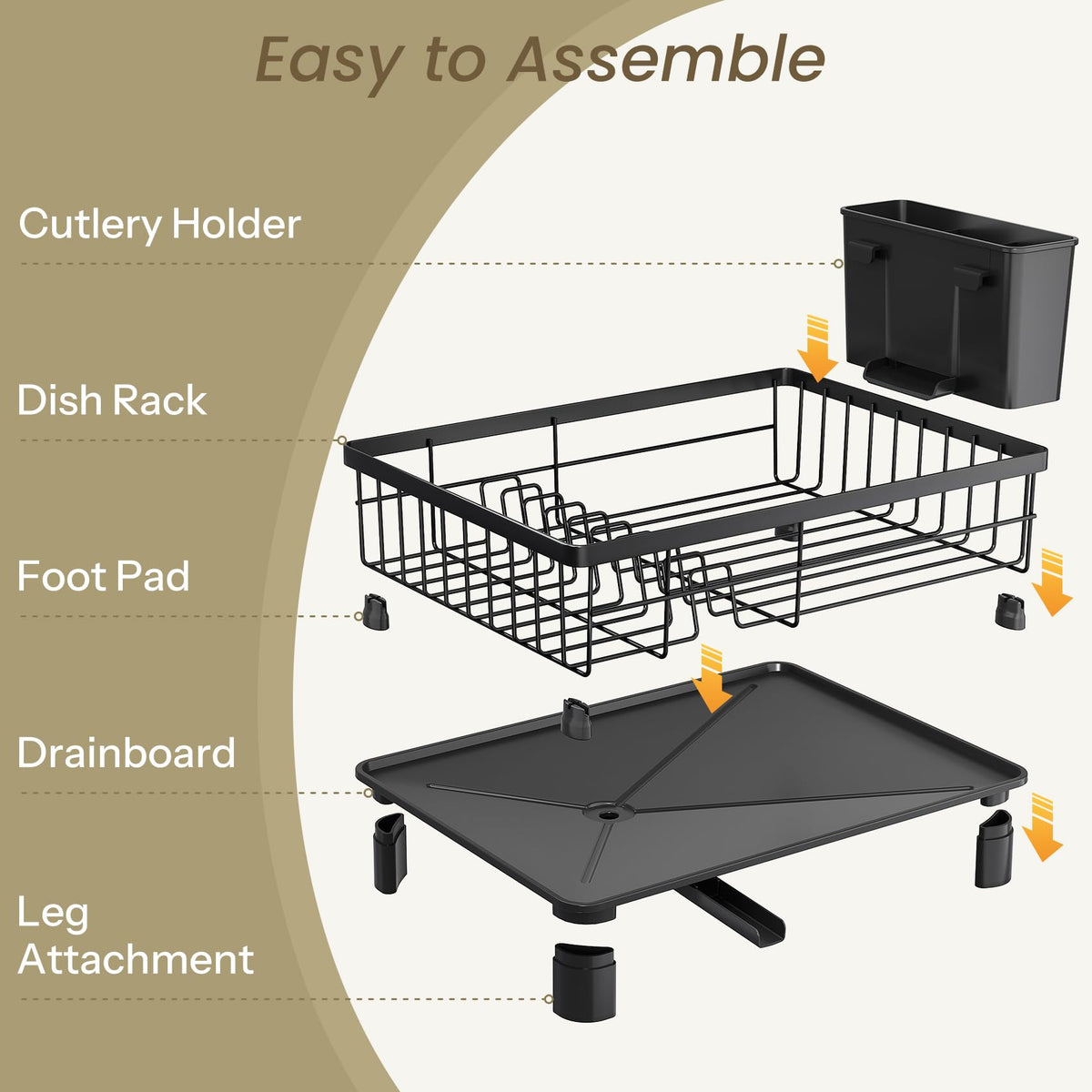 SNTD dish drying rack drain spout reduces countertop mess after washing.