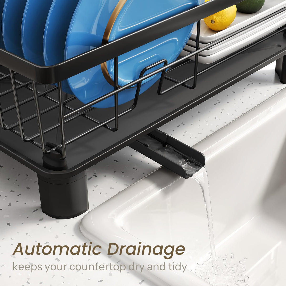 SNTD dish drying rack anti-slip caps protect countertops and stay steady.
