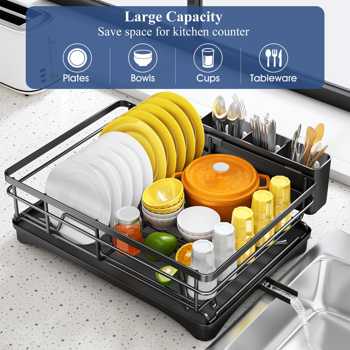 SNTD utensil holder with three compartments keeps spoons, forks, and knives organized