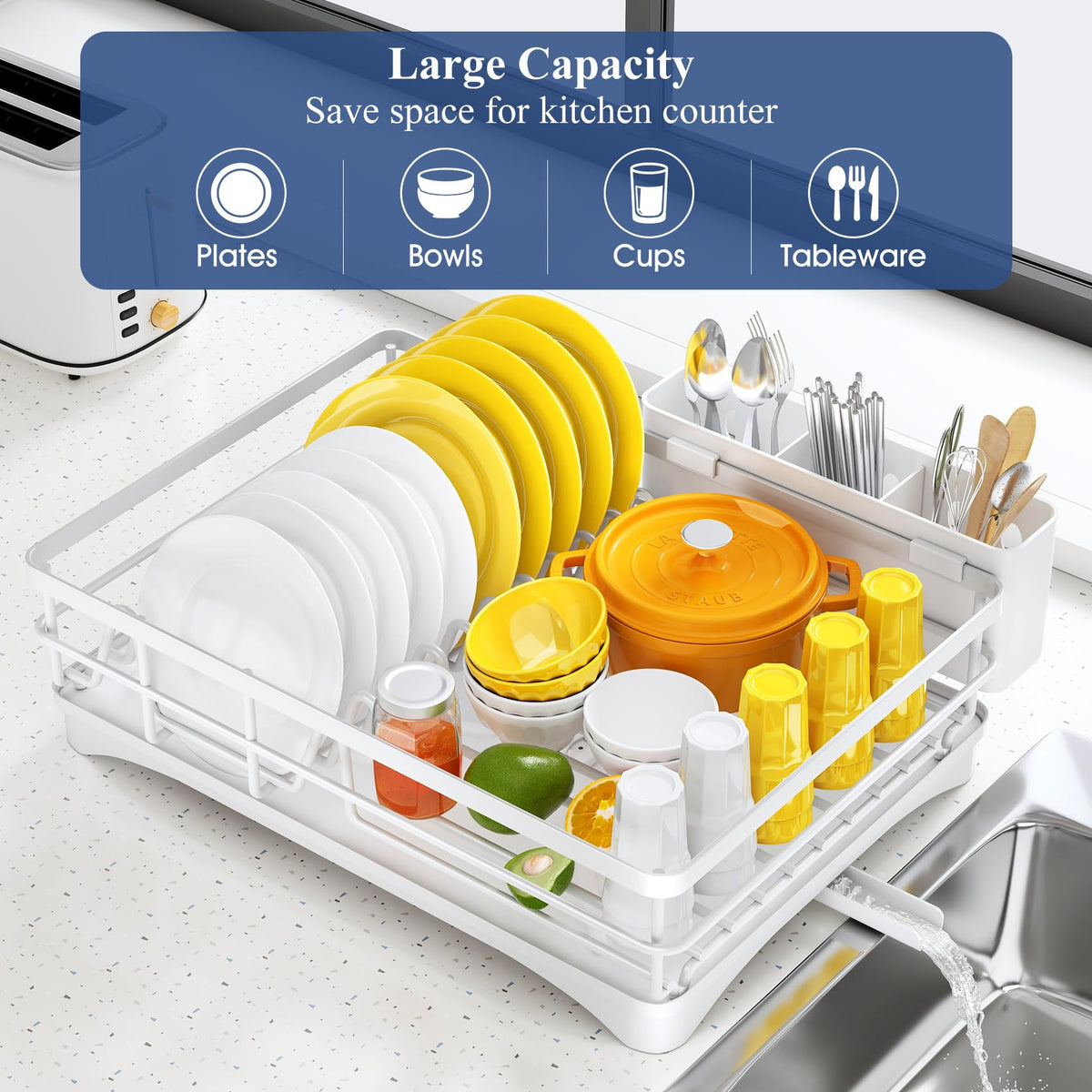 SNTD three-slot utensil holder keeps spoons, forks, and knives organized.