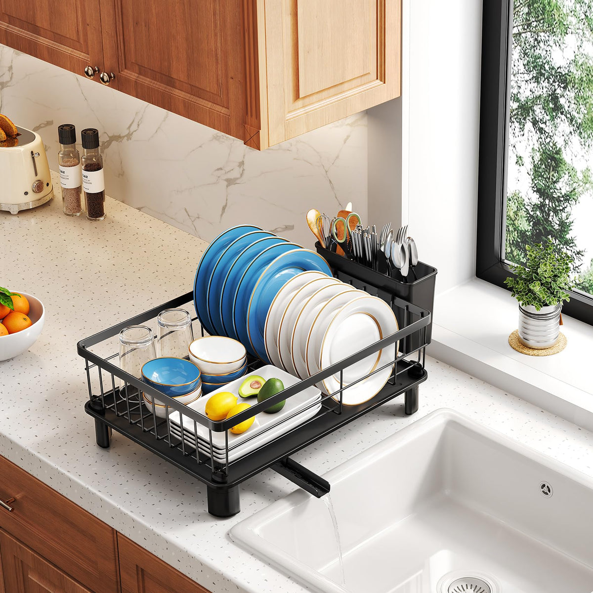 SNTD dish drying rack compact design fits small kitchens and apartments.