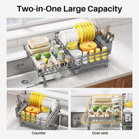 SNTD dish drying rack with utensil holder keeps silverware organized
