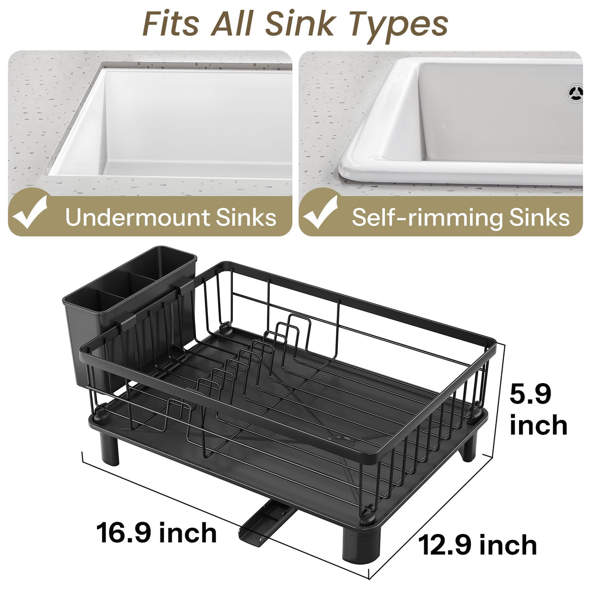 SNTD rack with removable utensil holder keeps forks and spoons organized.