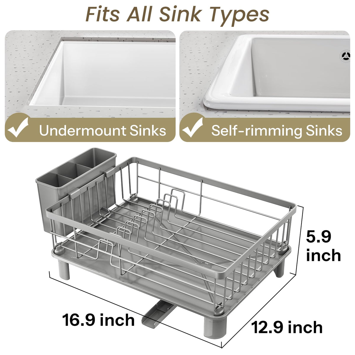 SNTD dish drying rack featuring a removable utensil holder for organized flatware