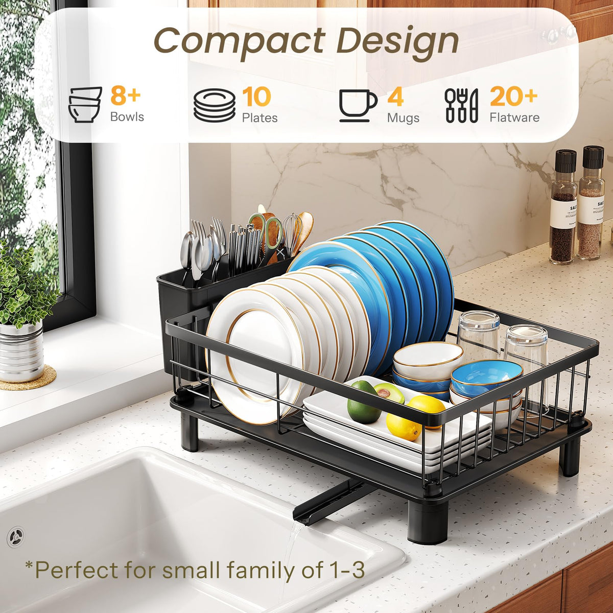 SNTD dish drying rack with stainless steel rack and plastic drainboard resists rust.