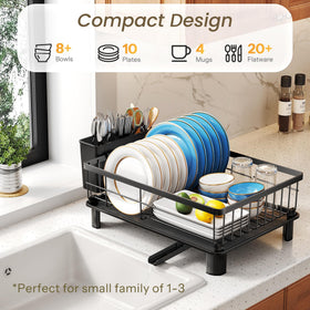 SNTD dish drying rack with stainless steel rack and plastic drainboard resists rust.