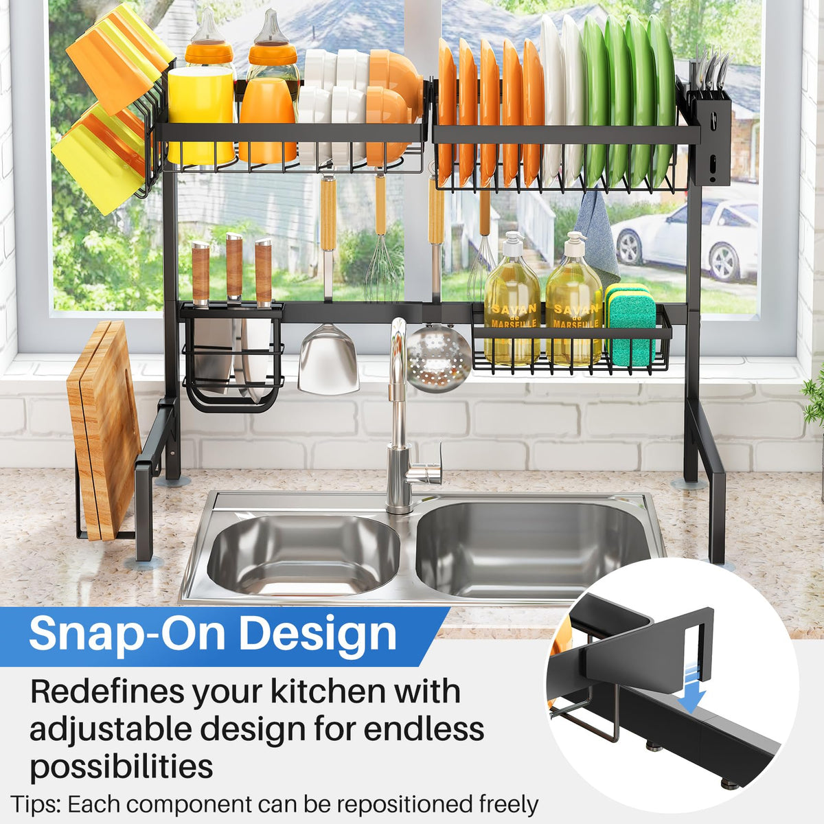 SNTD anti-slip suction cups stabilize the rack during use.