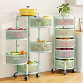 SNTD rotating 5-tier fruit and vegetable rack enhances kitchen organization and easy access.