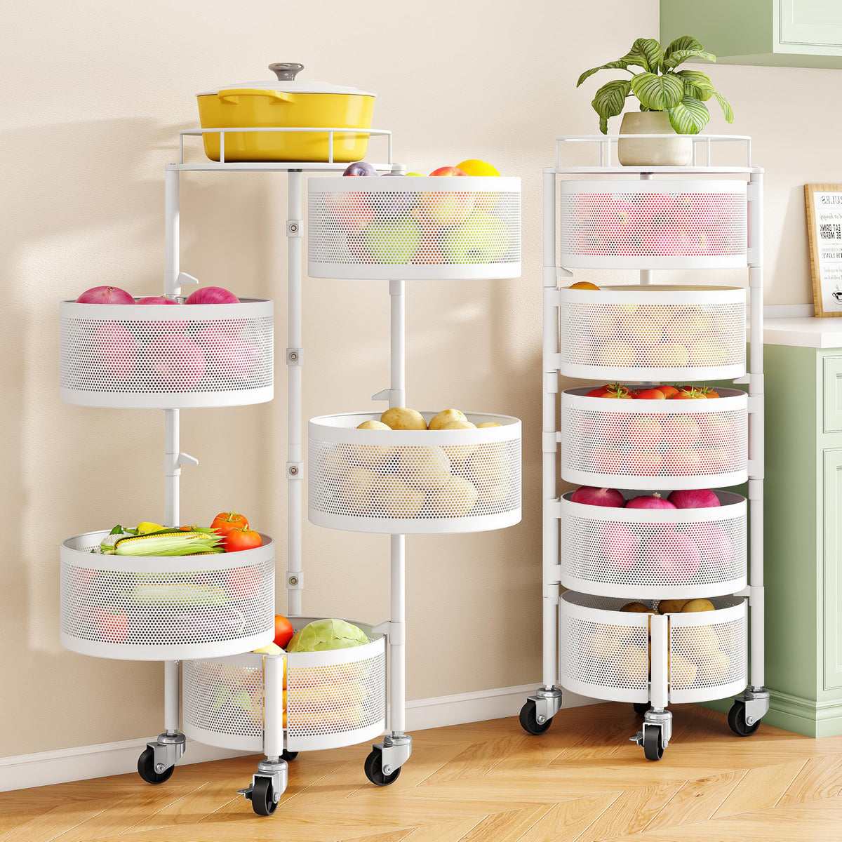 SNTD fruit and vegetable basket with a white top lid for organized kitchen storage.
