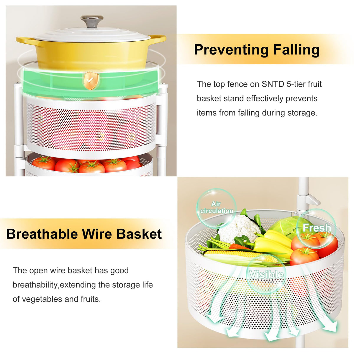 SNTD rolling kitchen cart with four casters for easy repositioning.