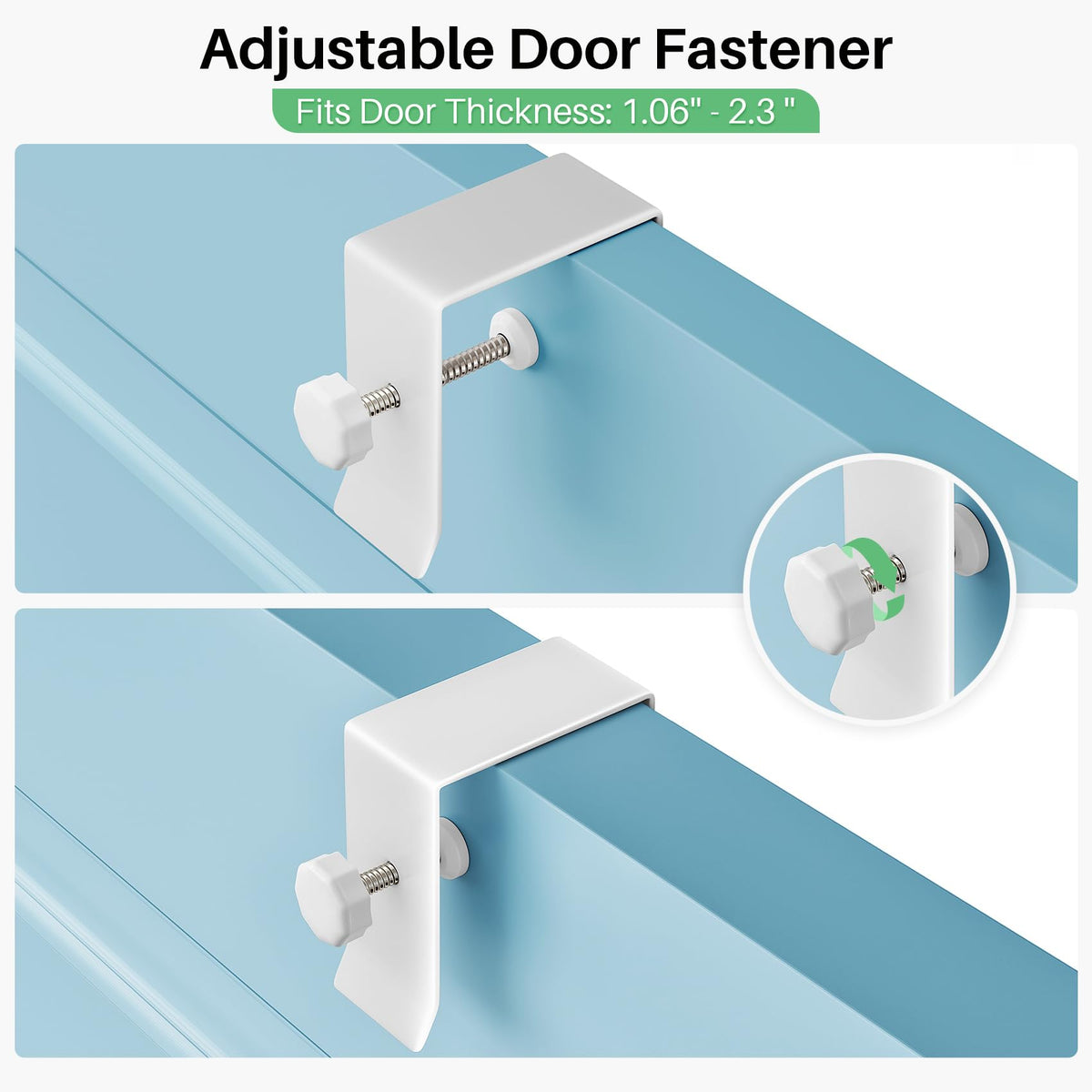 SNTD over-the-door organizer with adjustable basket height for varying bottle sizes.
