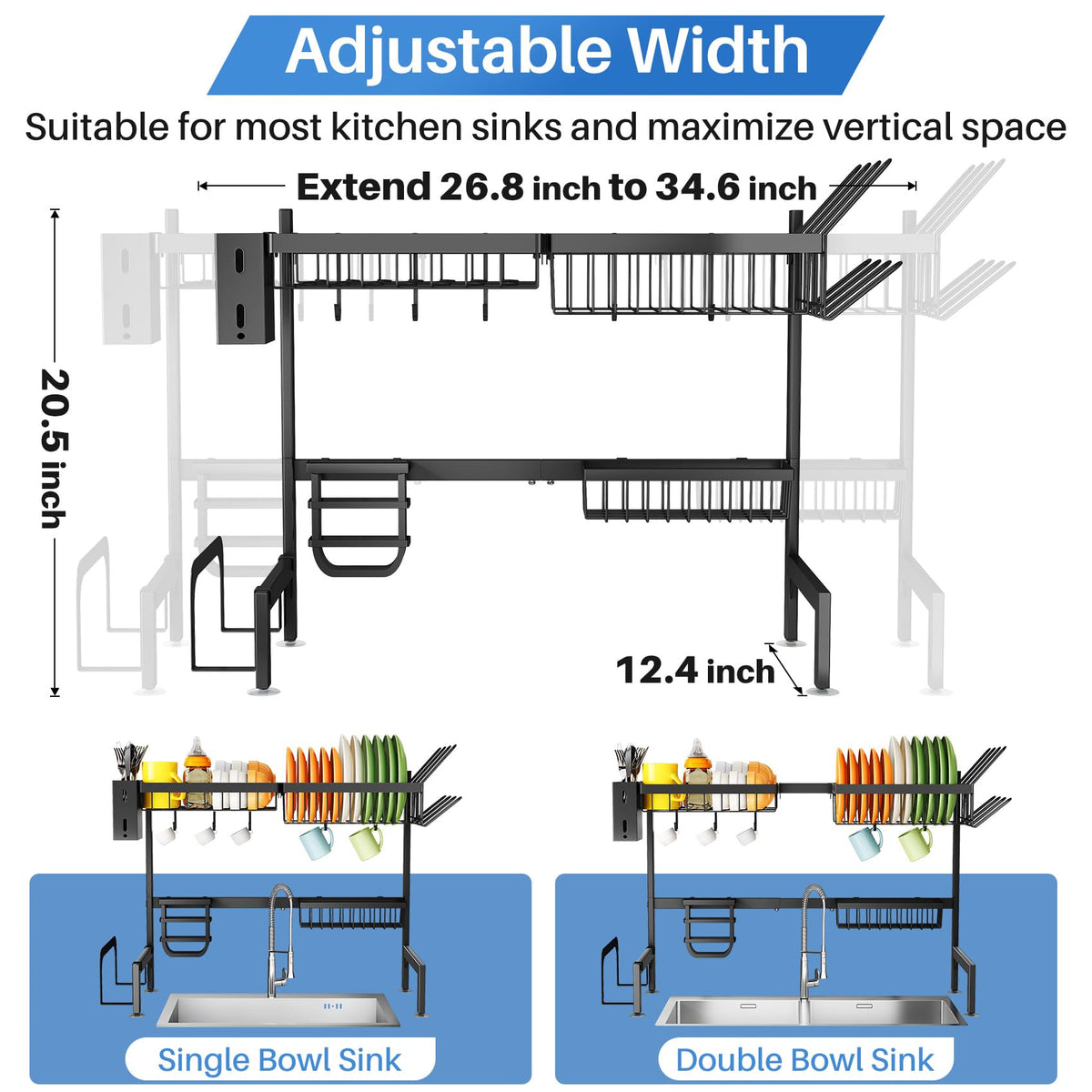 SNTD sturdy metal frame in black keeps dishes secure.