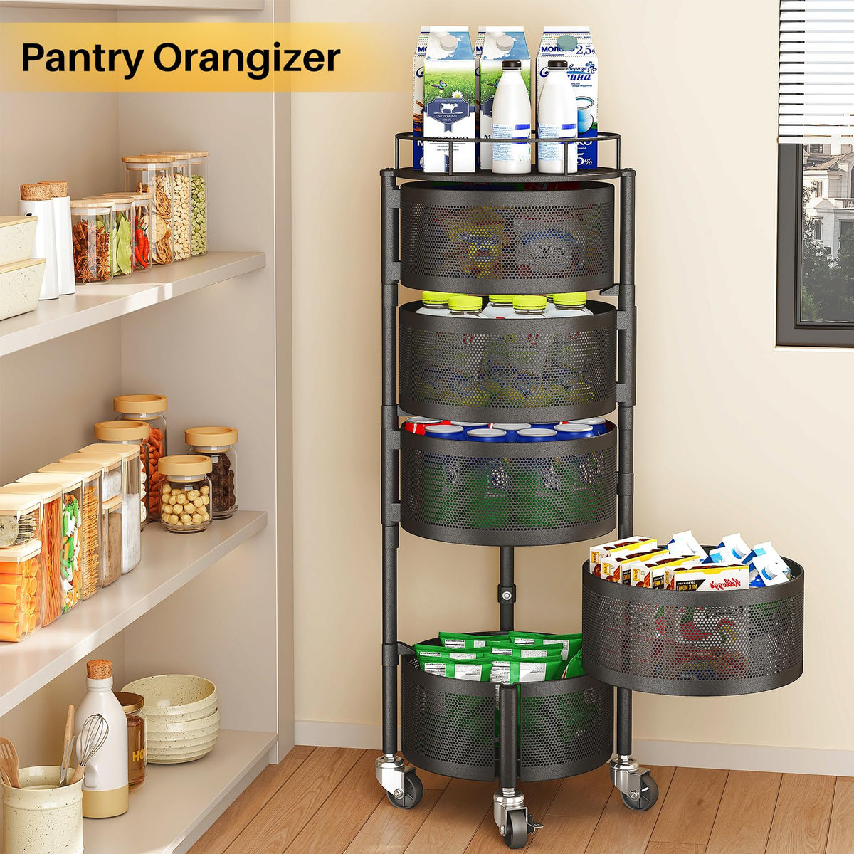 SNTD vertical storage stand tall five-tier design for potatoes and onions.