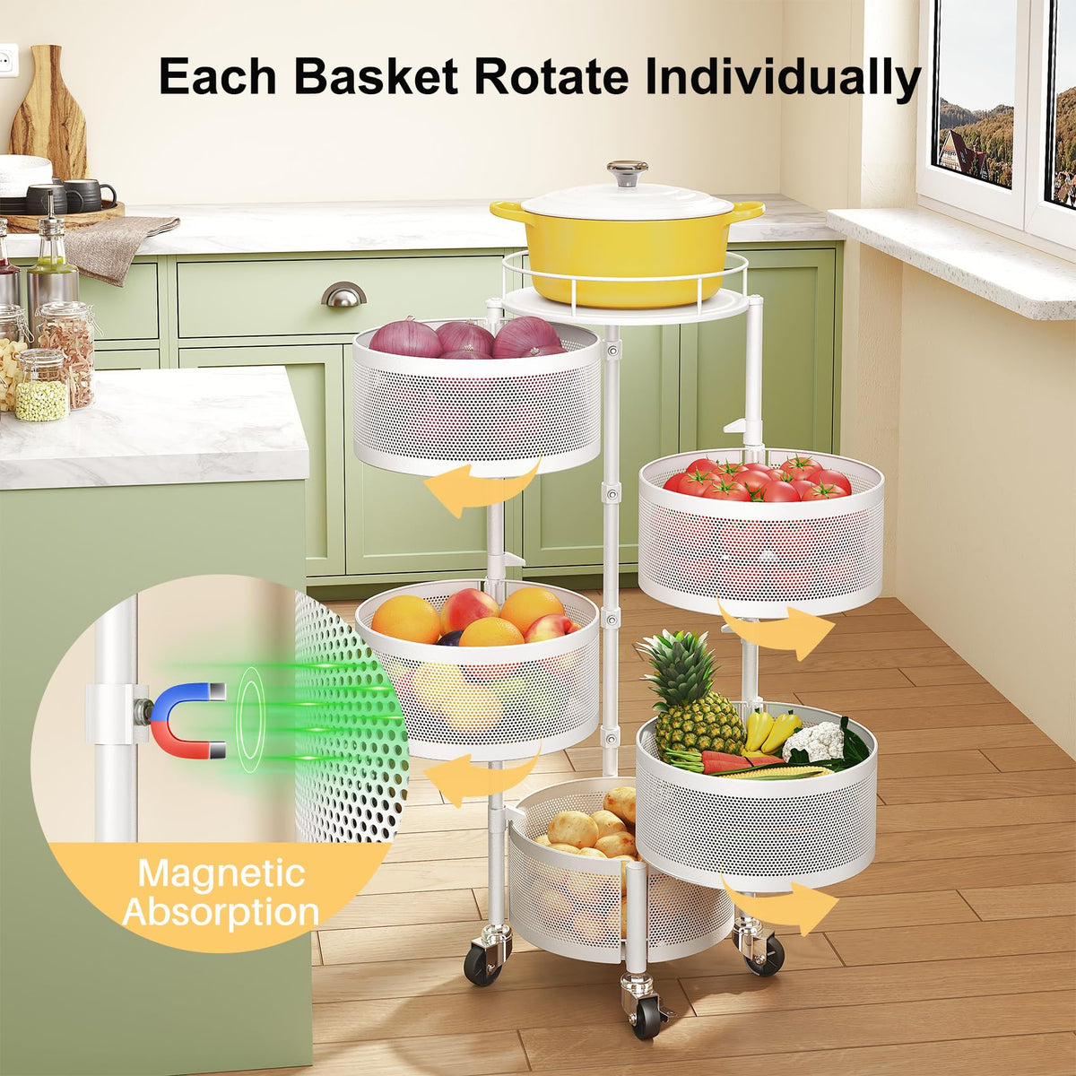 SNTD wire mesh basket promotes airflow to keep fruit and vegetables fresh.