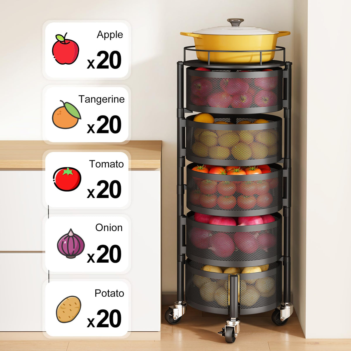 SNTD wire mesh basket allows airflow to keep produce fresh.