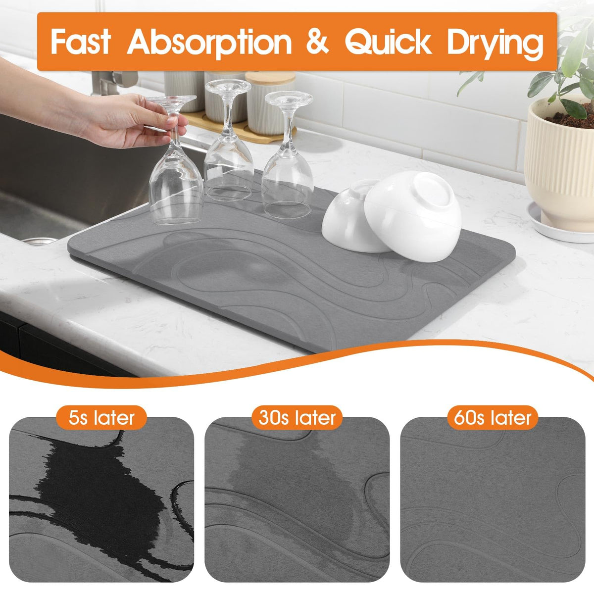 Snuggery diatomite drying mat dries quickly for a dry surface.