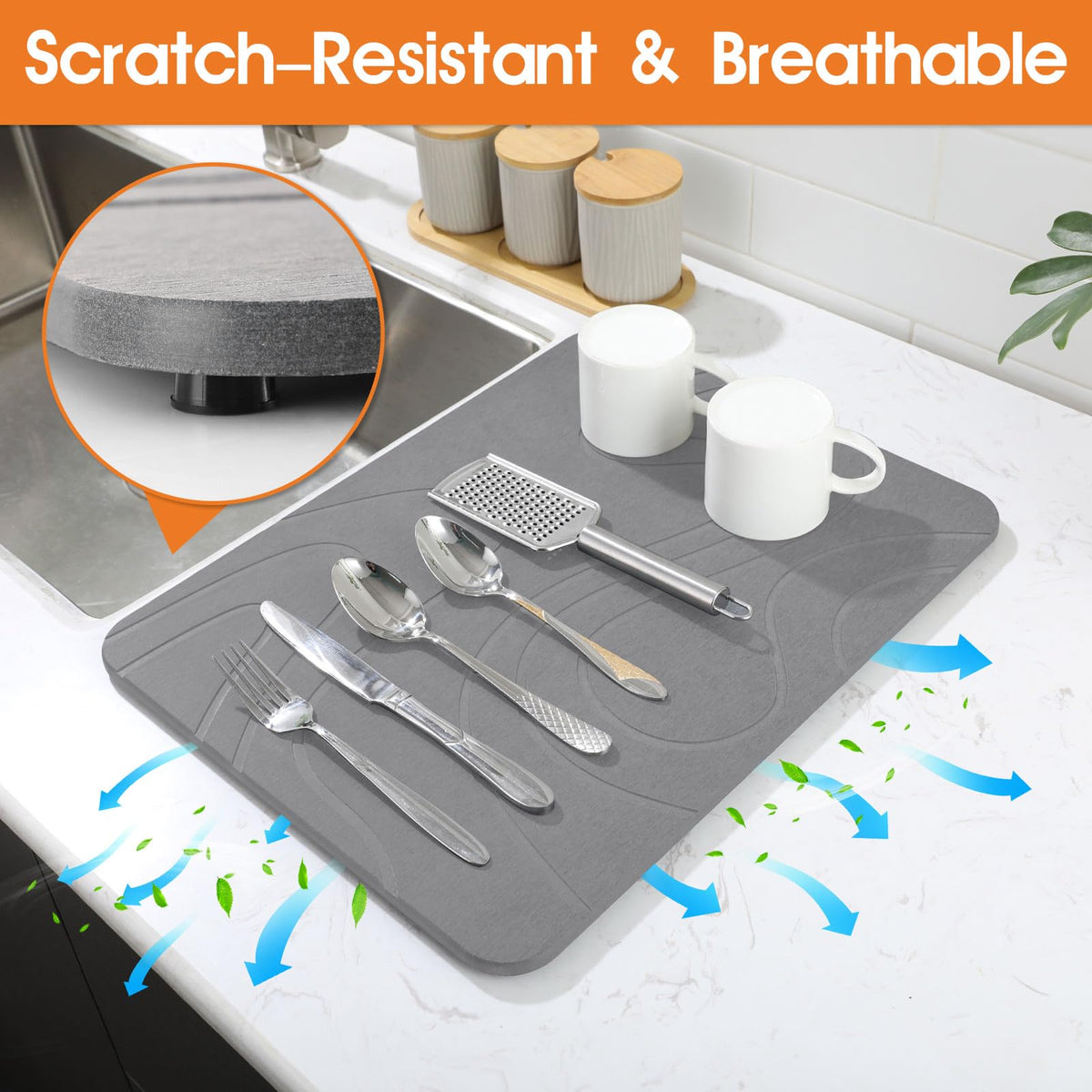Snuggery kitchen counter mat for organized drying and counter protection