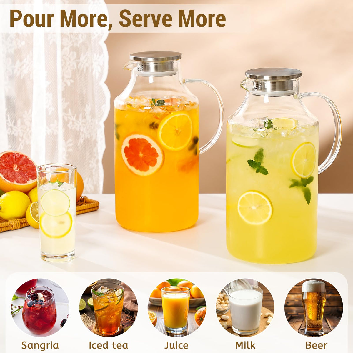 Snuvid pitcher lid dual-pour in action for tea and infused beverages.