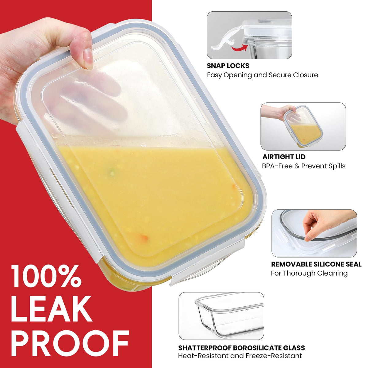 Snuvid borosilicate glass is BPA-free and lead-free for safe storage.