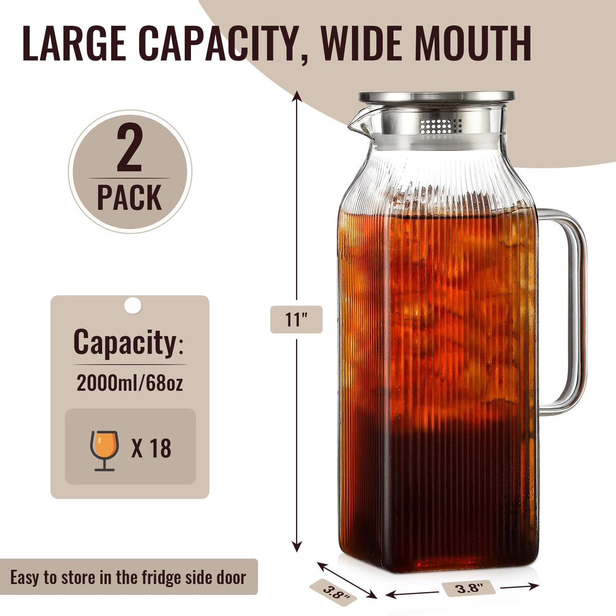 Snuvid classic stripes pitcher with handle, ideal for serving beverages at table.