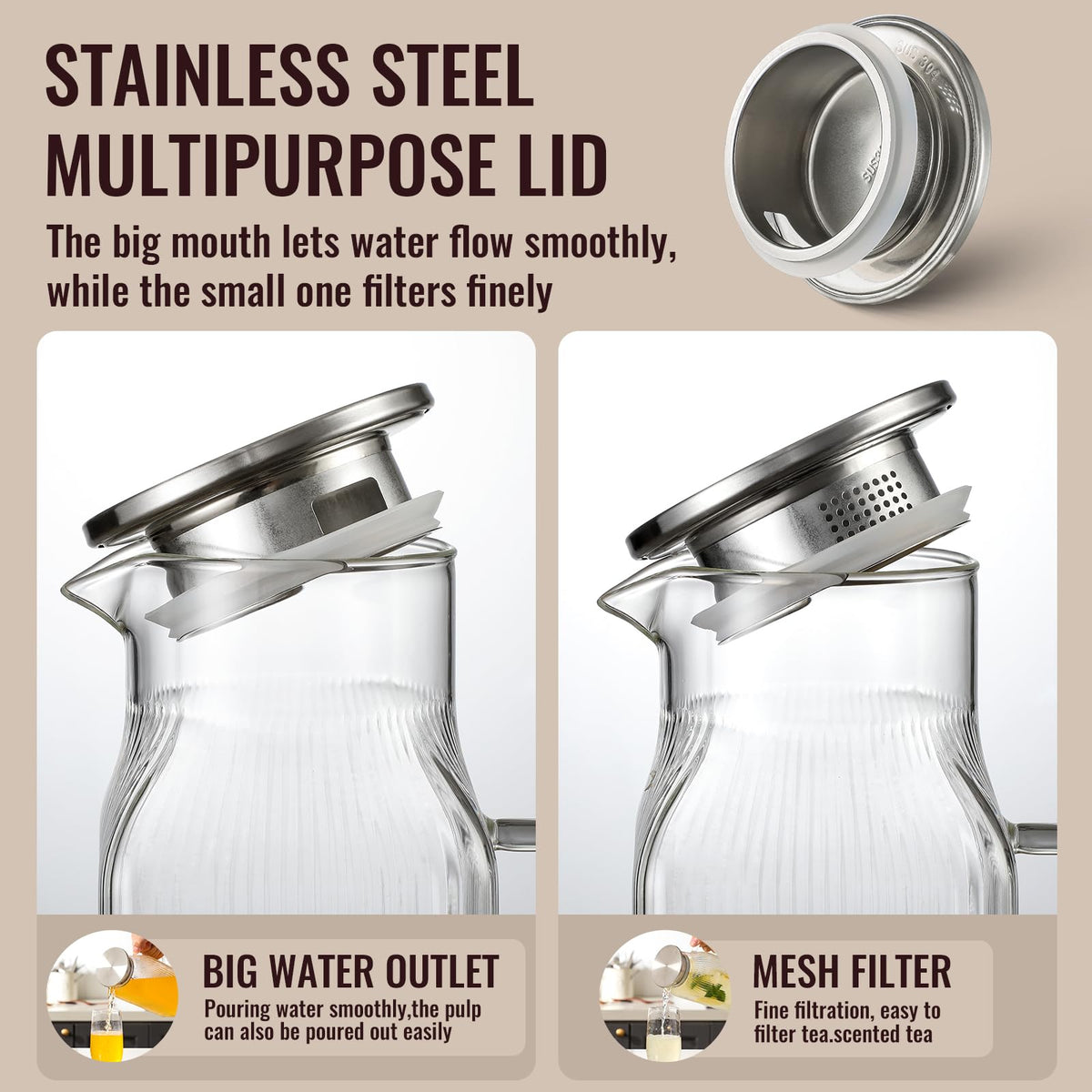 Snuvid dishwasher-safe glass pitcher simplifies cleanup.