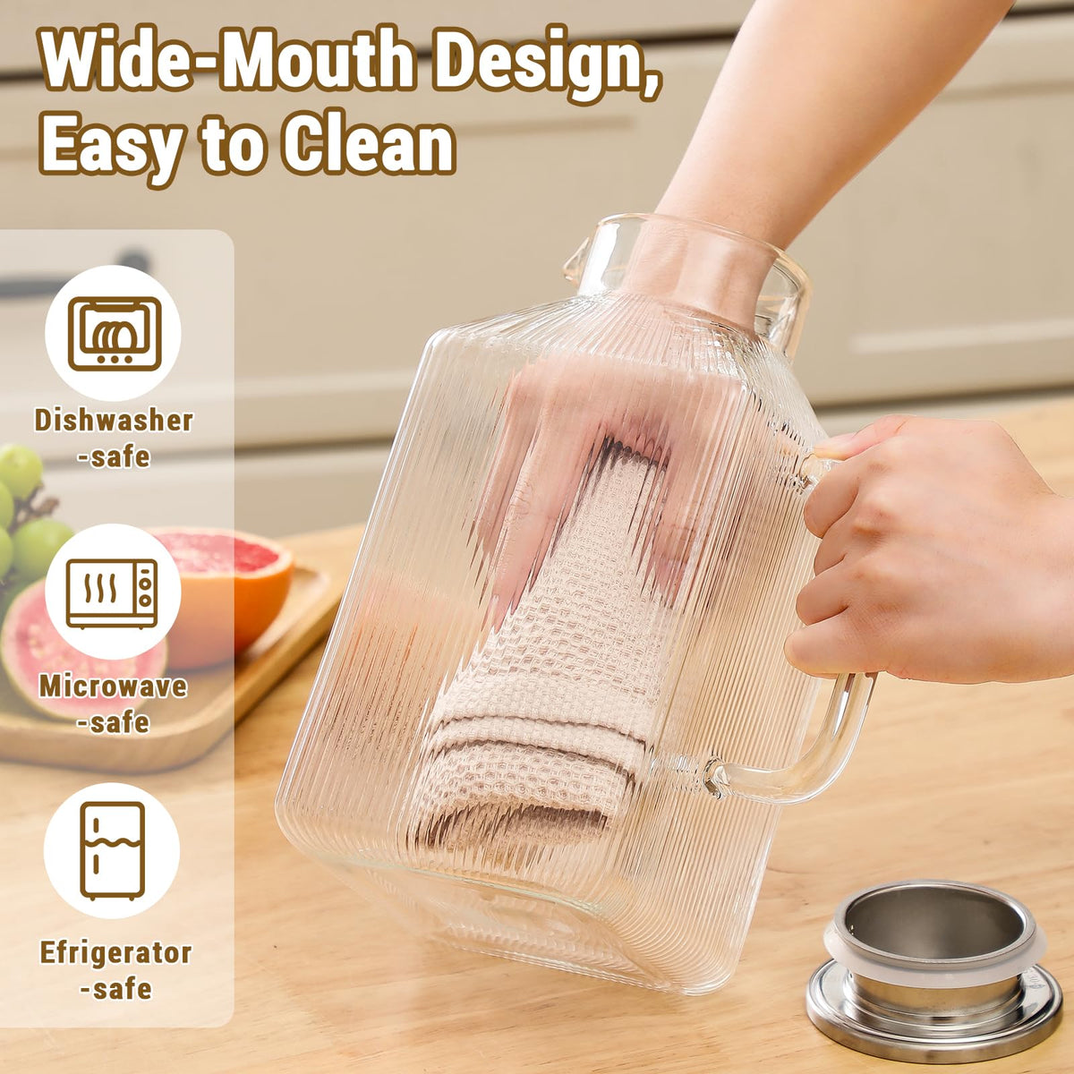 Snuvid dishwasher-safe glass pitcher for easy cleaning