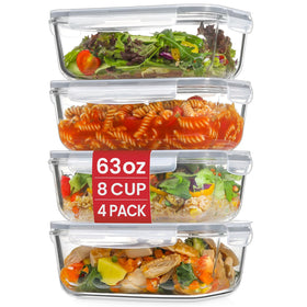 Snuvid four-pack 63oz large glass containers with lids for family meal prep.