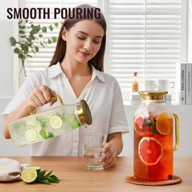 Snuvid pitcher in fridge showing compact storage and easy organization.