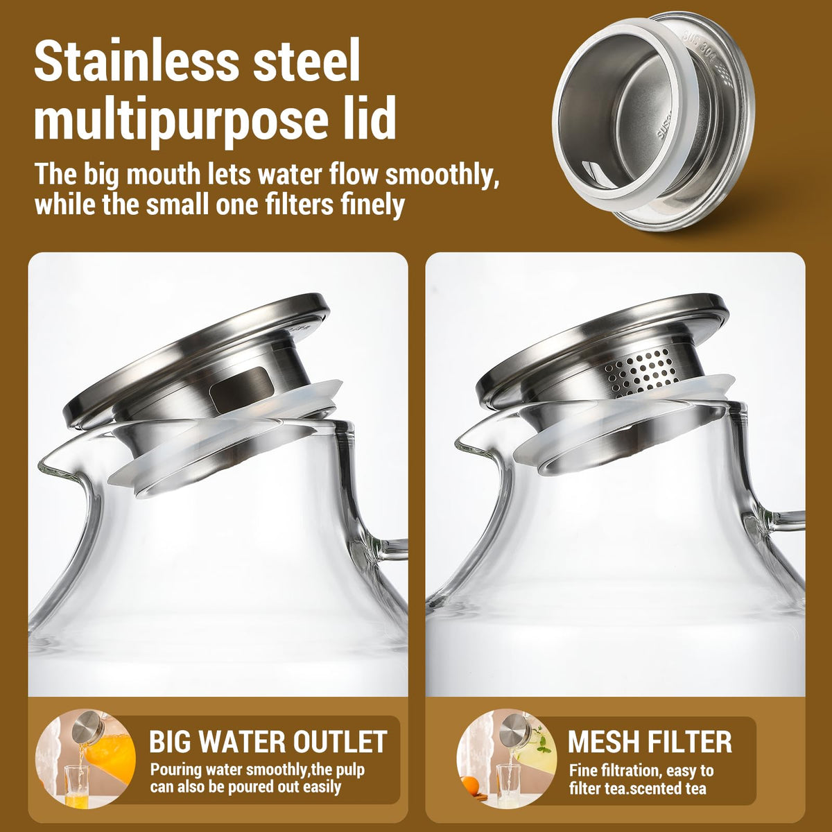 Snuvid stainless lid detail shows fine-mesh filter for strained infusions