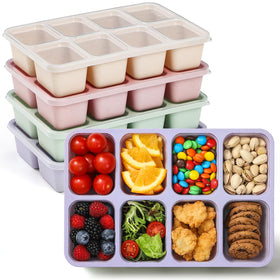 Snuvid Snackle Box with eight compartments keeps snacks neatly organized for travel.