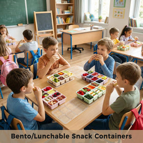 Snuvid Snackle Box stackable in fridge to save space.