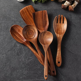 Snuvid teak spoons heat-resistant design ideal for high-heat sauteing.