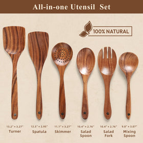 Snuvid teak wood spoons close-up shows natural grain and durable construction.
