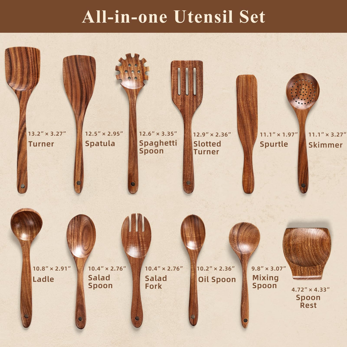Snuvid teak spoon with rounded edges protects nonstick cookware.