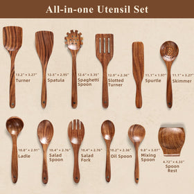 Snuvid teak spoon with rounded edges protects nonstick cookware.