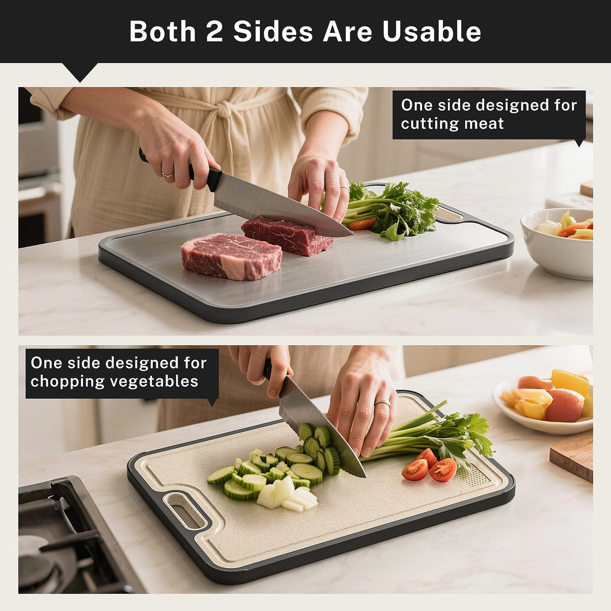 Snuvid titanium surface minimizes knife grooves and odors, keeping your prep area hygienic.