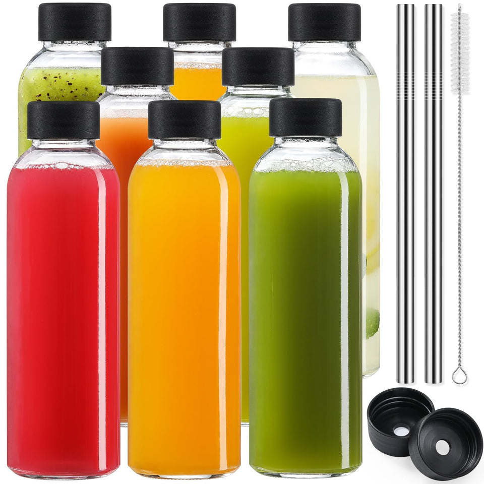 Snuvid upgraded lid 18oz glass bottle with 8 pack for leak proof on the go hydration.