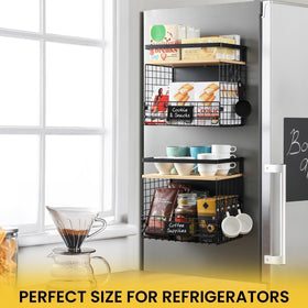 Snuvid Wide Shelf two S-hooks add hanging fruit or utensils for flexible storage.