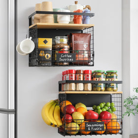 Snuvid Wider Shelf Basket on fridge door showing a strong magnetic mount for secure storage.