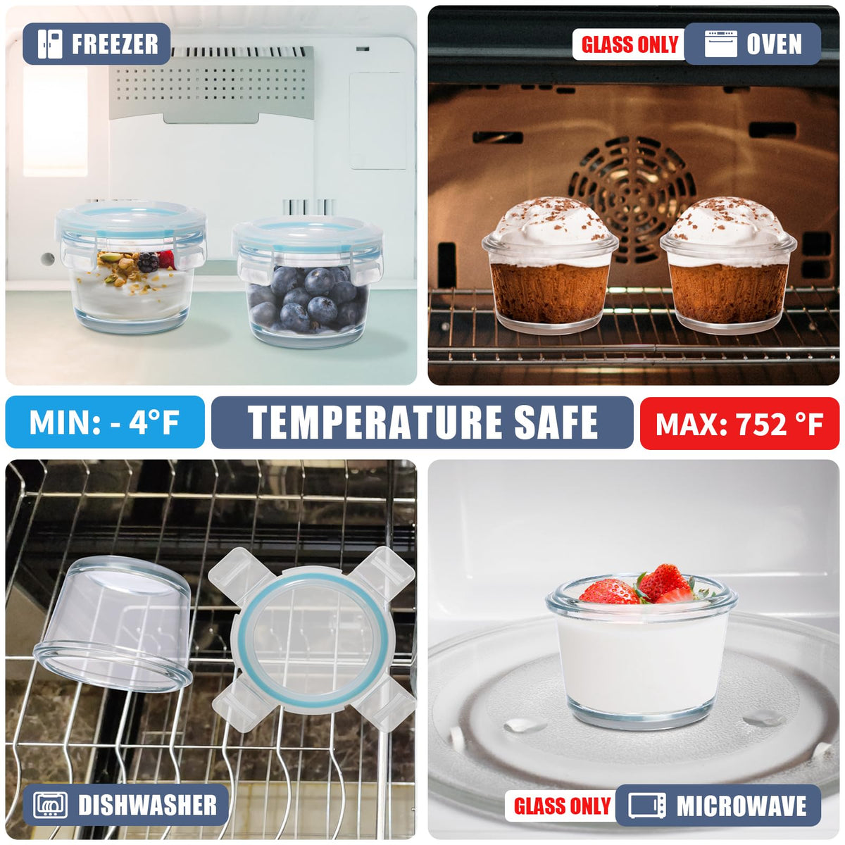 SOACOAKO dishwasher-safe glass and lids simplify cleanup after meals.