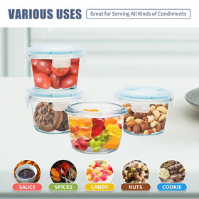 SOACOAKO glass containers with locking lids demonstrating airtight seal for sauces.