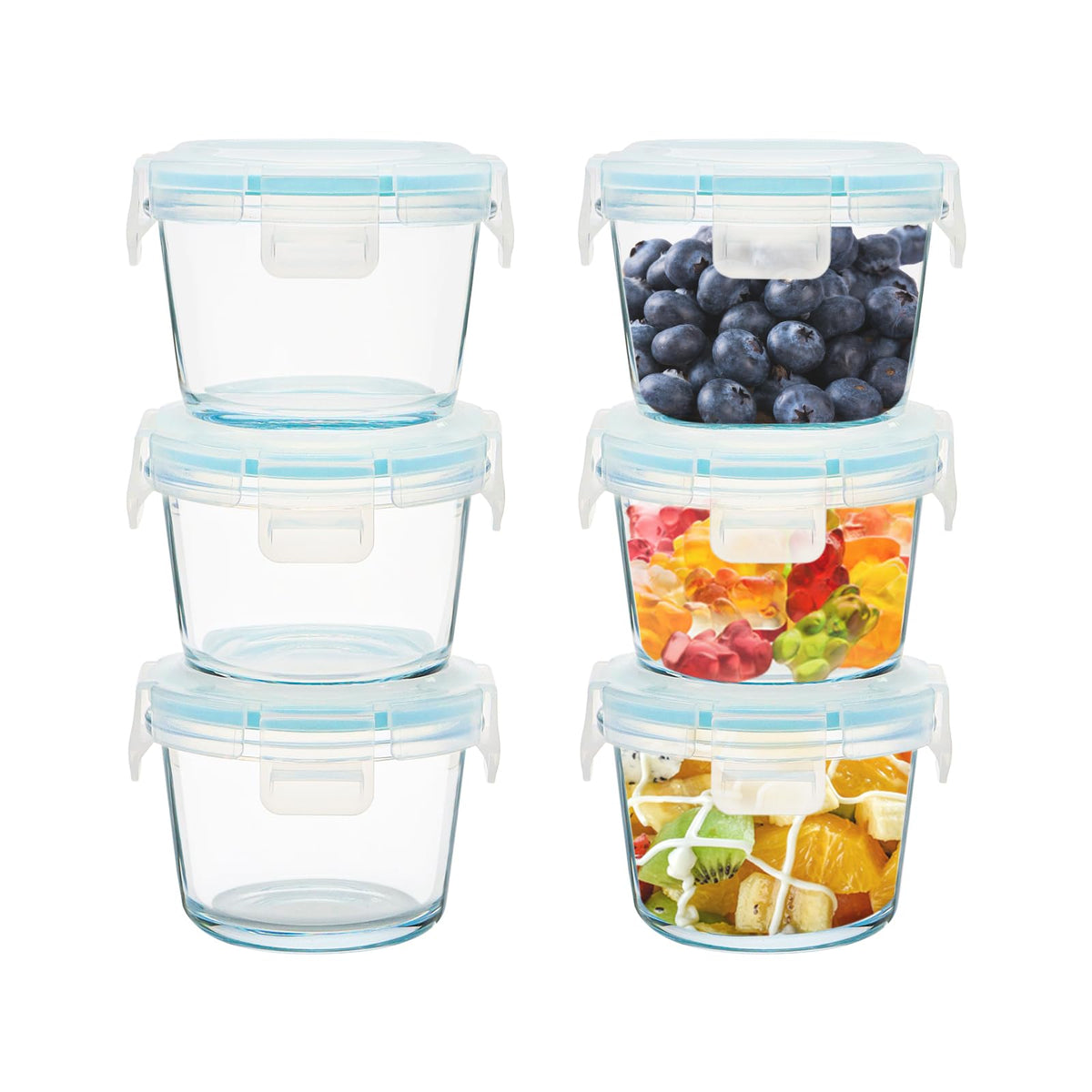 SOACOAKO small glass containers set of 6 for meal prep and on-the-go storage.
