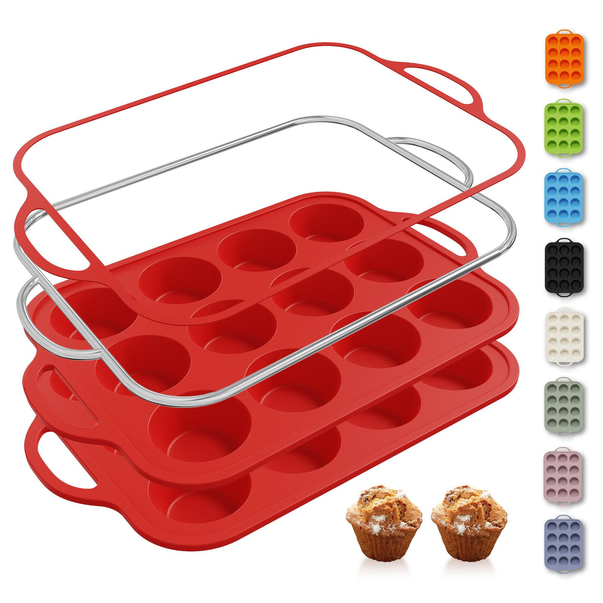 Socisen 12-cup muffin pan regular size with reinforced frame for stable baking