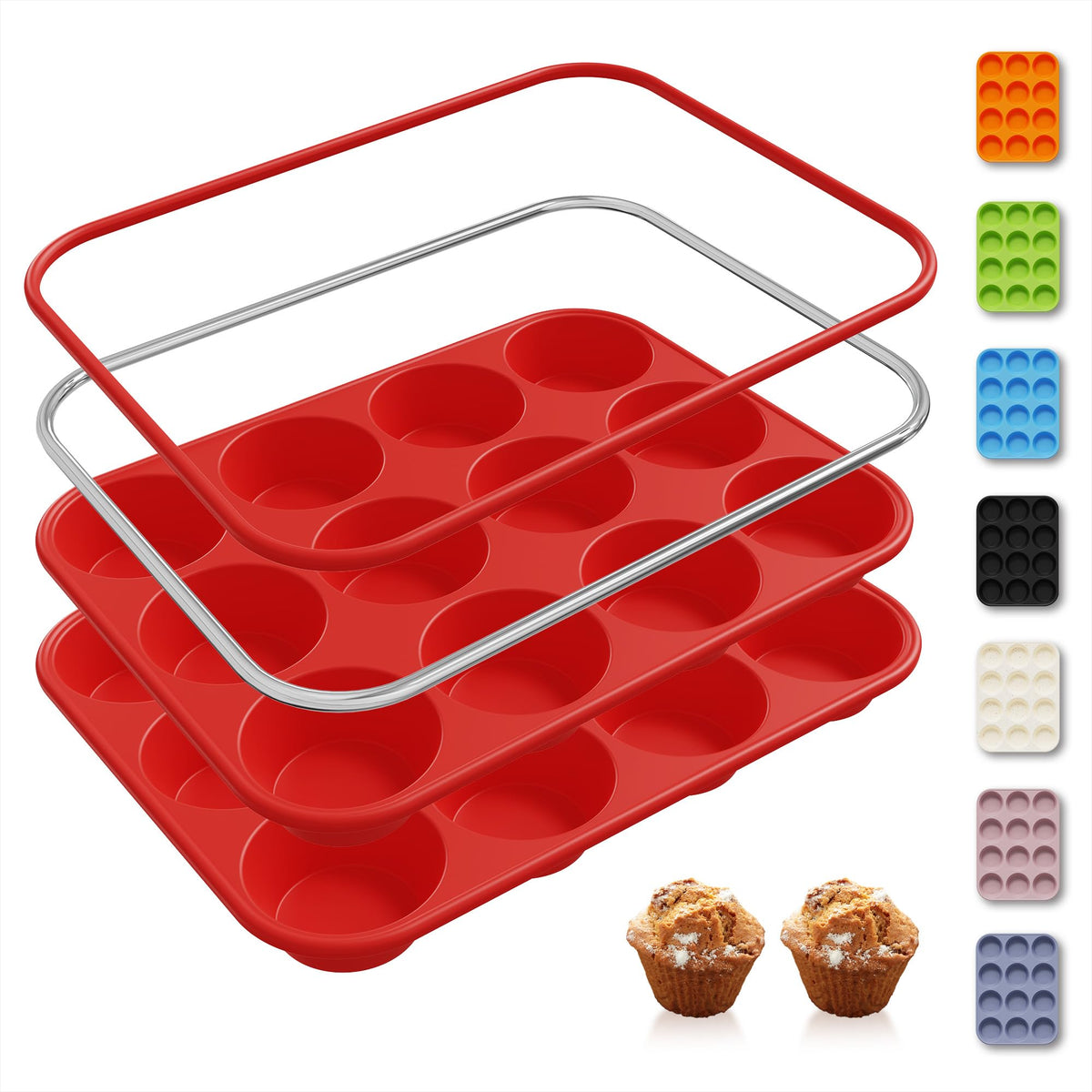 Socisen 2-pack muffin pan with reinforced-frame for warp-resistant baking.