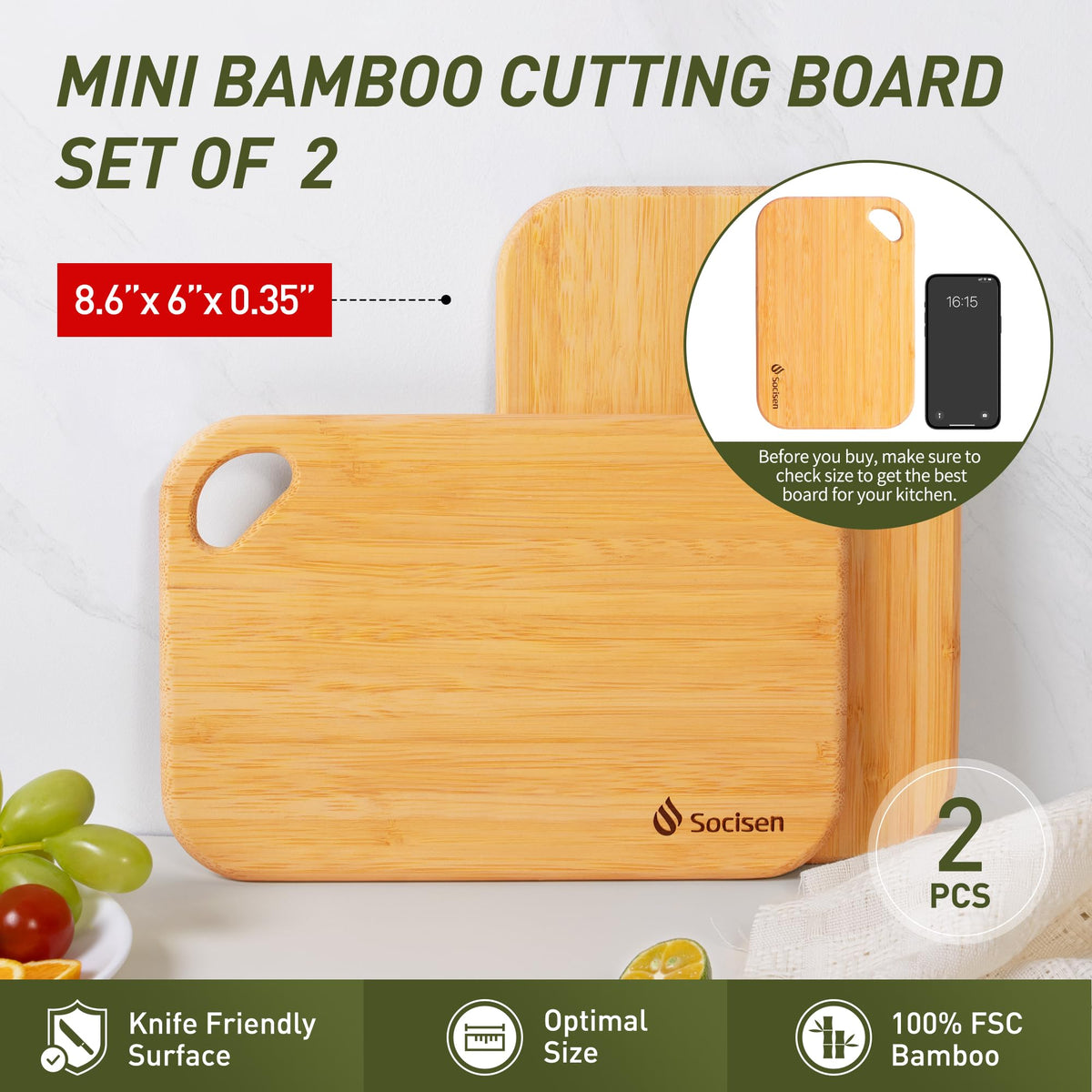 Socisen bamboo charcuterie board for stylish serving and snack prep.
