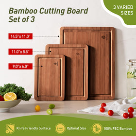 Socisen bamboo cutting board set large 14-5x11 with juice groove for meats