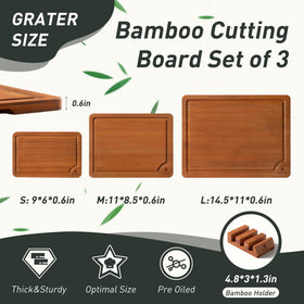 Socisen bamboo cutting board features non-slip feet for stability.