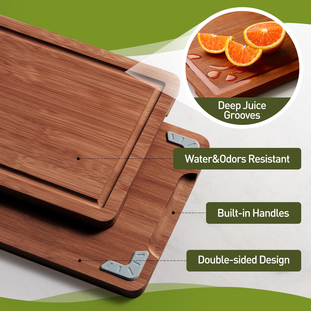 Socisen bamboo cutting board with non-slip feet for stability on counters