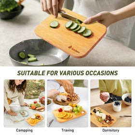 Socisen bamboo cutting board with smooth surface for safe slicing.