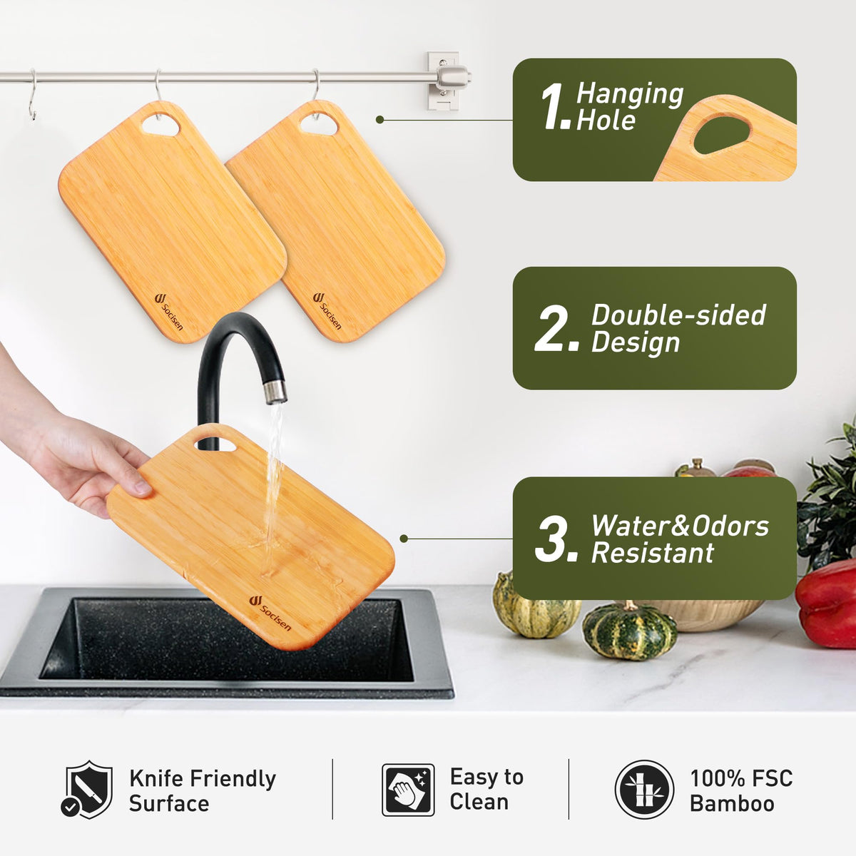Socisen camping bamboo board, lightweight and easy to pack.